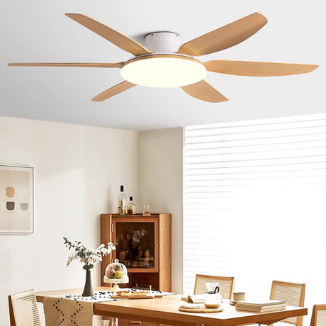 Stylish Simple 6 Blade Wood Ceiling Fan with LED Light Image - 1