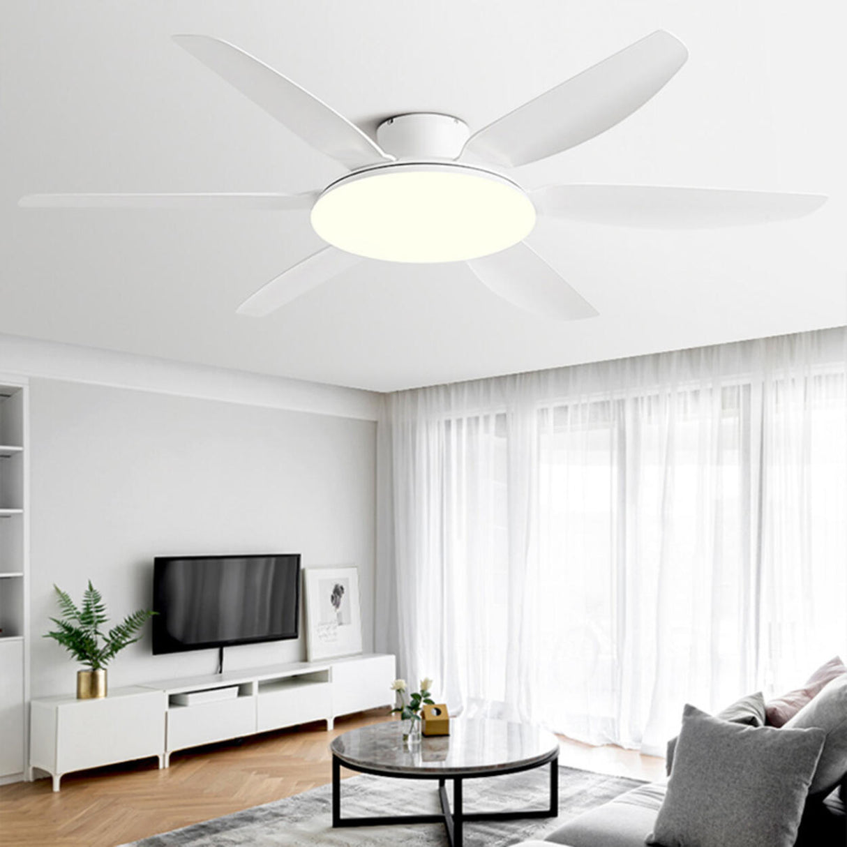 Stylish Simple 6 Blade Wood Ceiling Fan with LED Light Image - 11