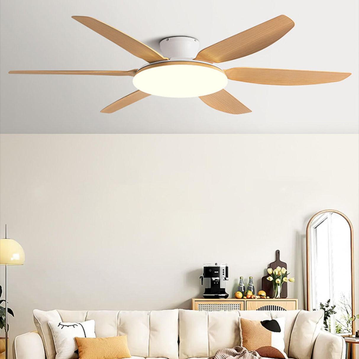 Stylish Simple 6 Blade Wood Ceiling Fan with LED Light Image - 2