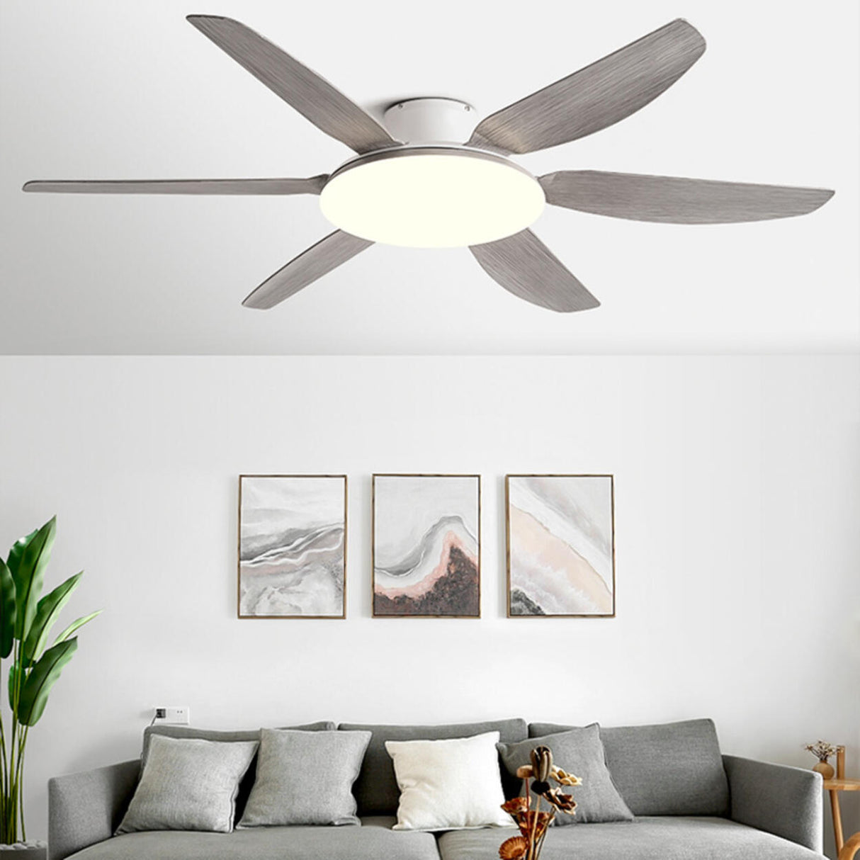 Stylish Simple 6 Blade Wood Ceiling Fan with LED Light Image - 3