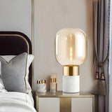 Stylish Simple Column Marble Base Bulb Shape Table Lamp Image - 1