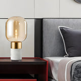 Stylish Simple Column Marble Base Bulb Shape Table Lamp Image - 2