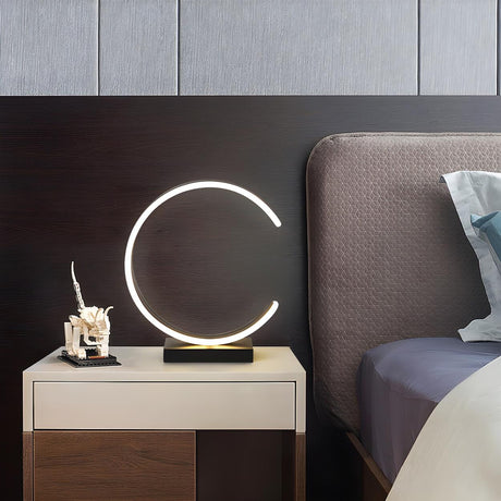 Stylish Simple Crescent LED Metal Bedside Table Lamp Image - 1