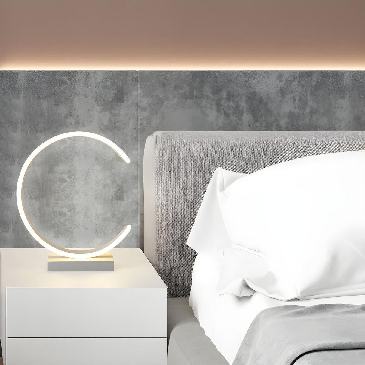 Stylish Simple Crescent LED Metal Bedside Table Lamp Image - 4