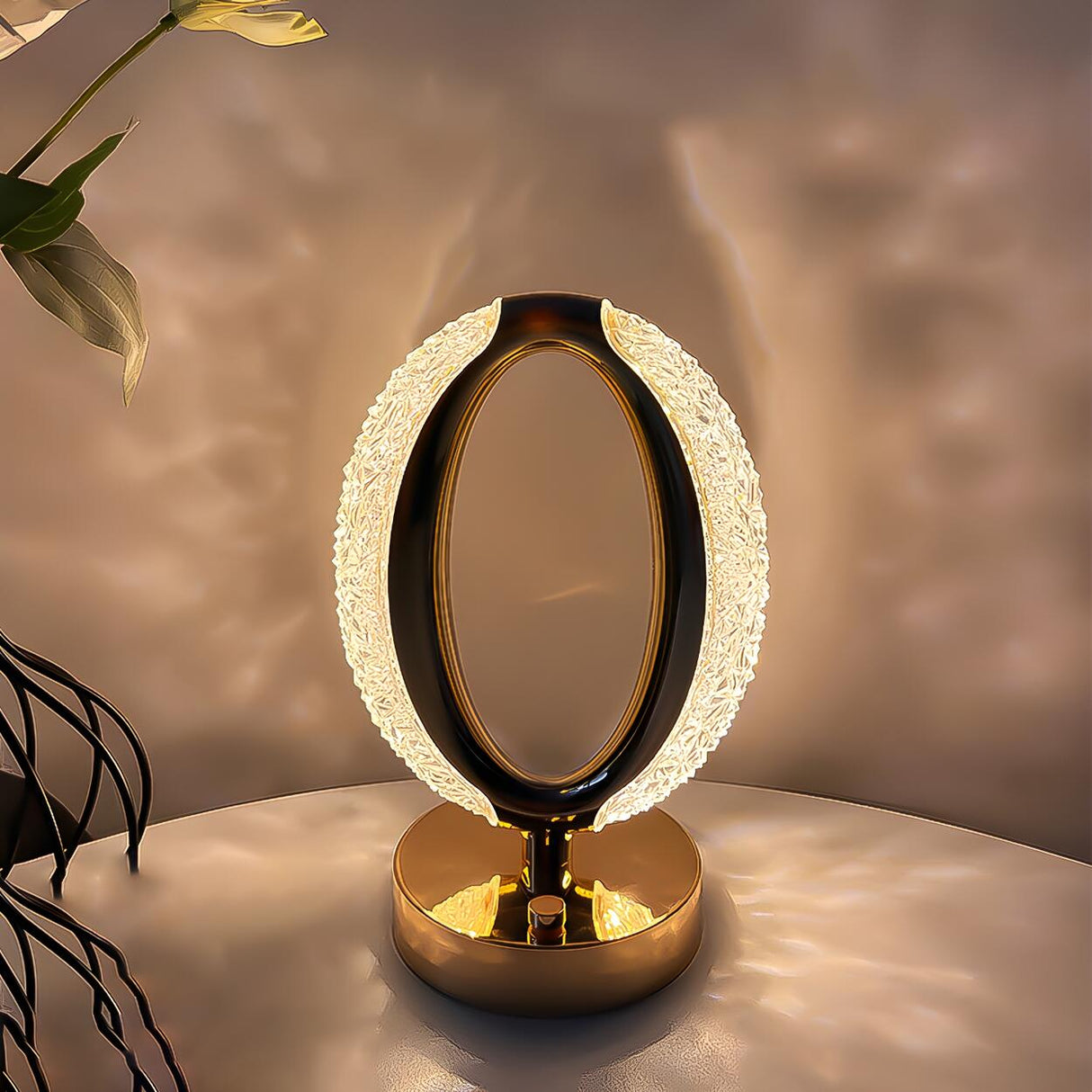 Stylish Simple Crystal Finish Oval Metal Table Lamp Image - 1