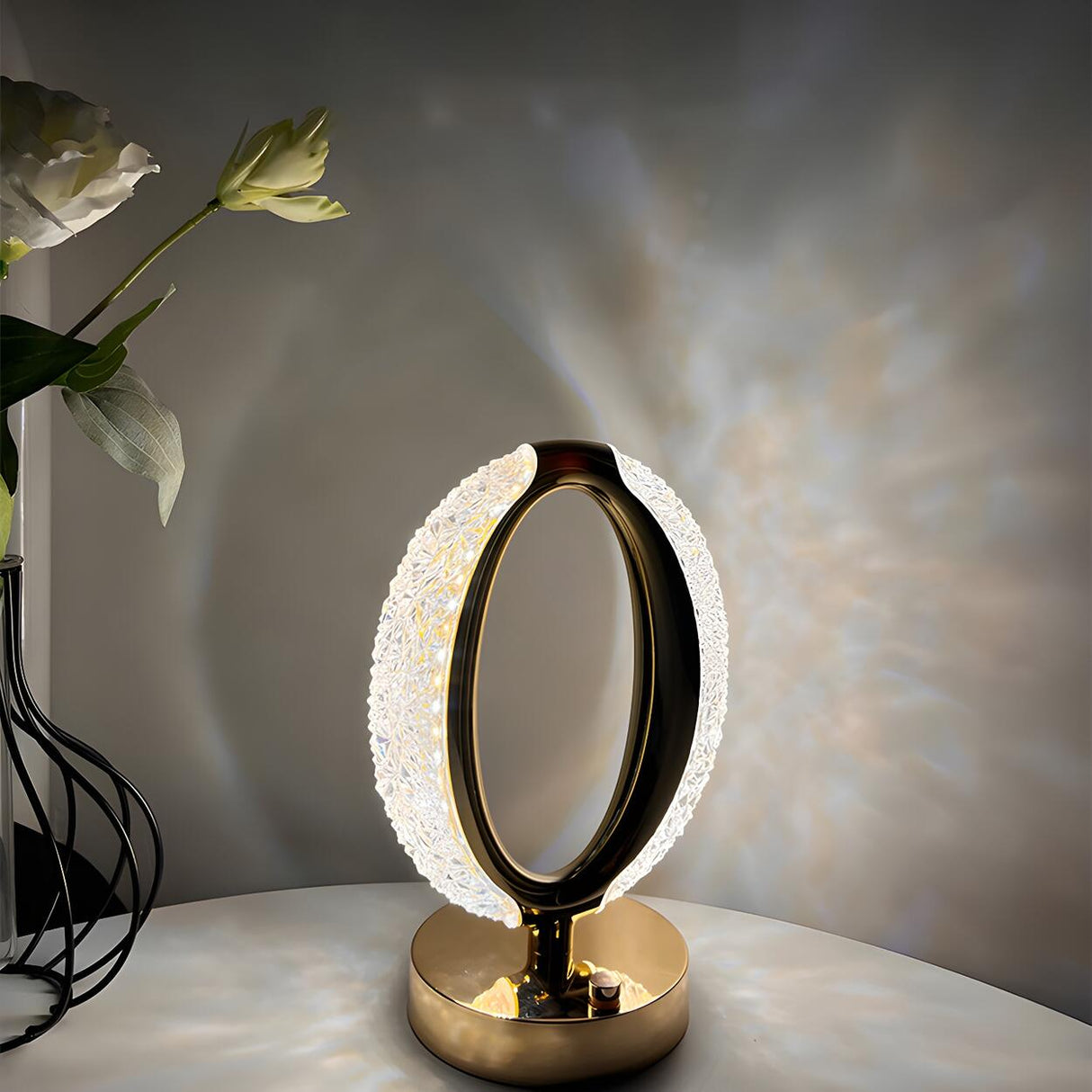 Stylish Simple Crystal Finish Oval Metal Table Lamp Image - 2