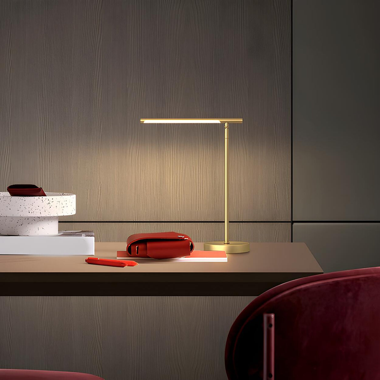 Stylish Simple Gold Linear LED Metal Bedside Table Lamp Image - 3