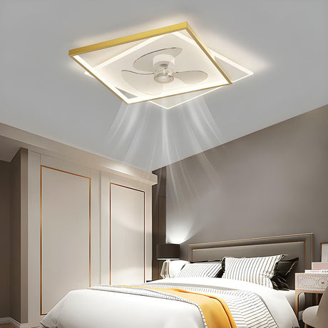 Stylish Simple Square Flush Ceiling Fan with Light Image - 2