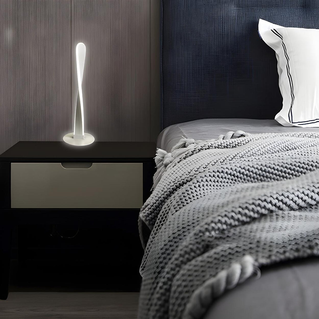 Stylish Simple Twisted Metal LED Bedside Table Lamp Image - 2