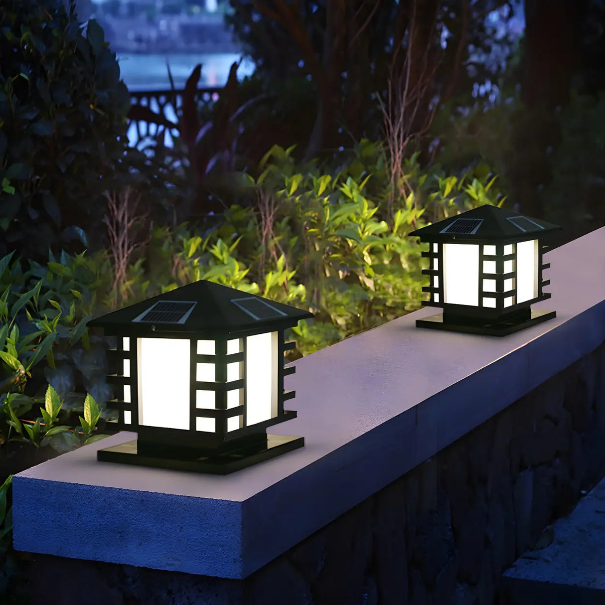 Stylish Solar Lantern Outdoor Black Pathway Table Lamp Image - 1