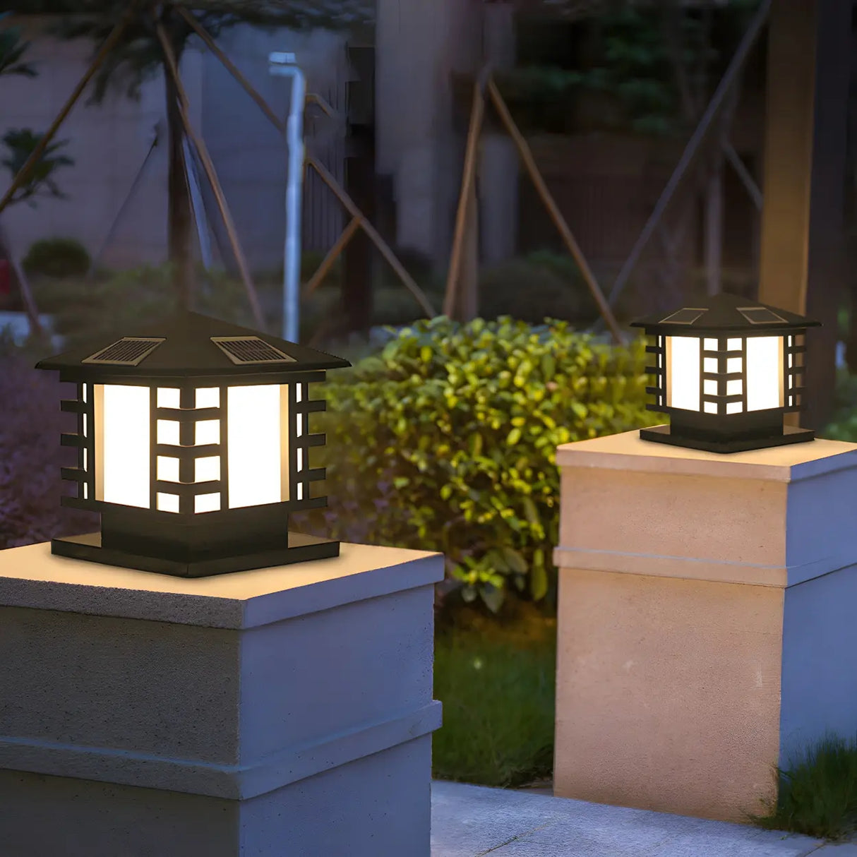 Stylish Solar Lantern Outdoor Black Pathway Table Lamp Image - 11