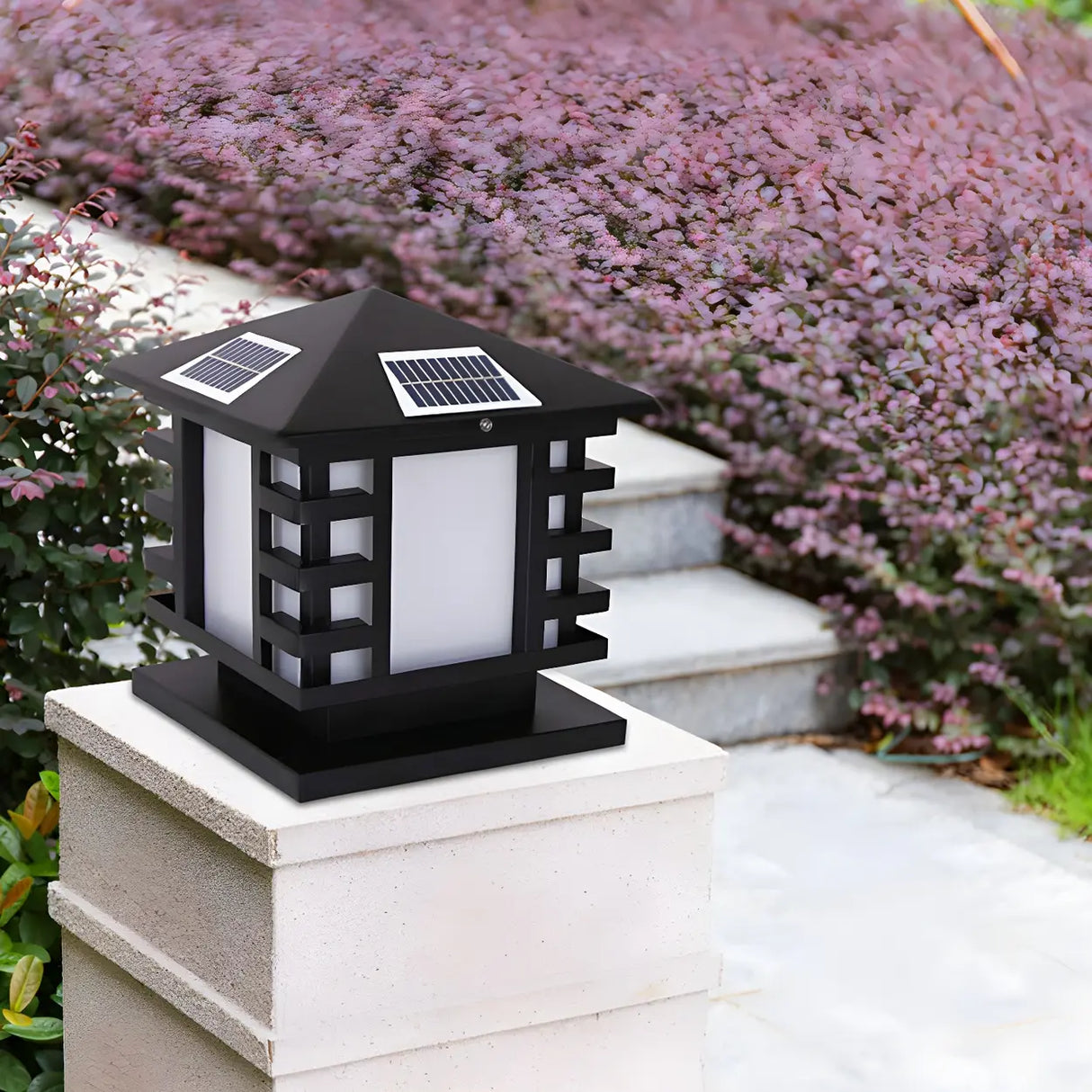 Stylish Solar Lantern Outdoor Black Pathway Table Lamp Image - 2