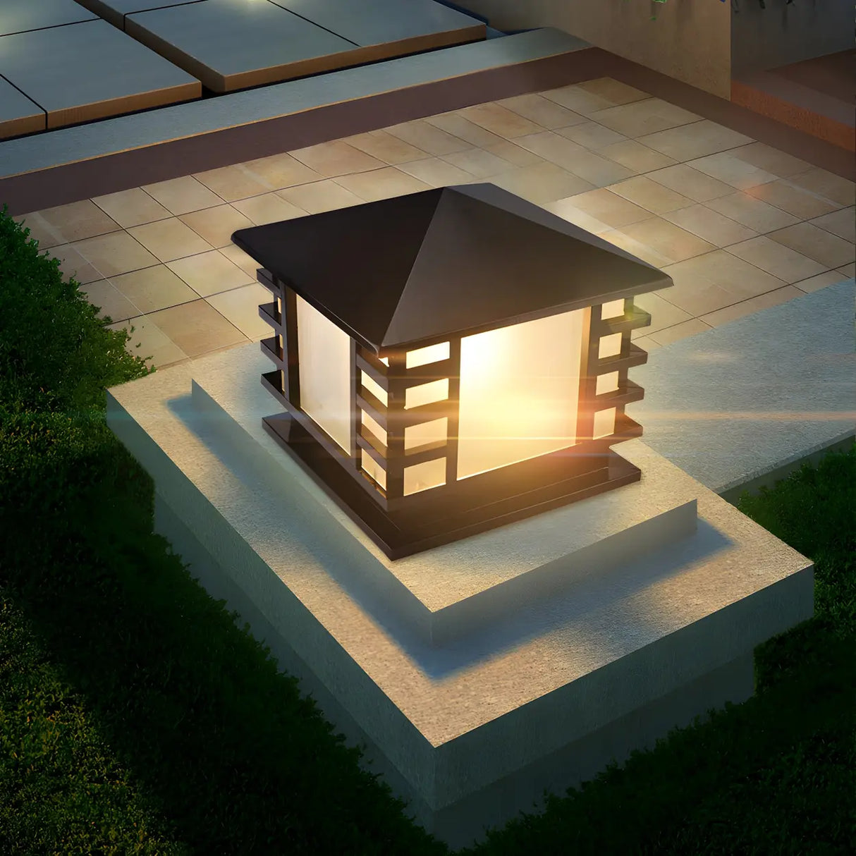 Stylish Solar Lantern Outdoor Black Pathway Table Lamp Image - 3