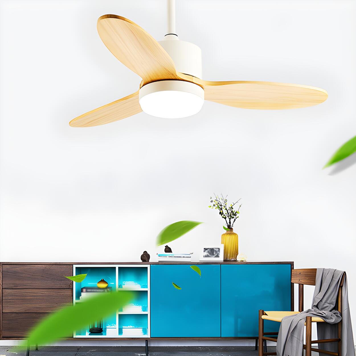 Stylish Solid Wood 3-Blade LED Ceiling Fan with Light Image - 1