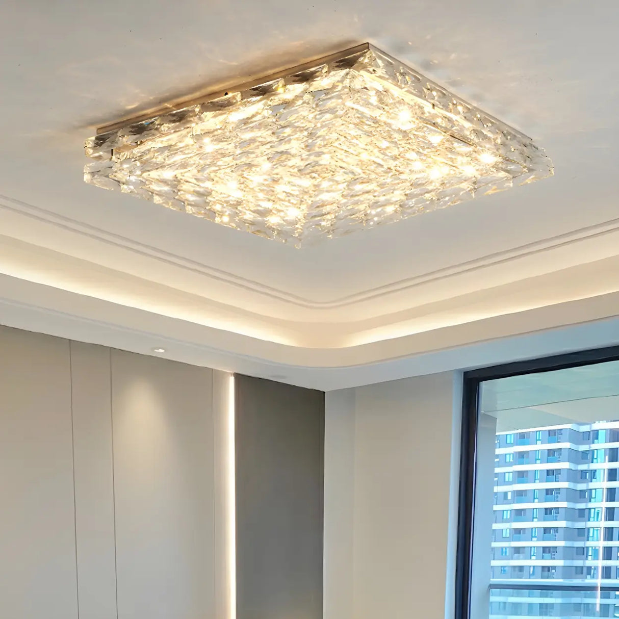 Stylish Square Crystal LED Flush Mount Ceiling Light Image - 2