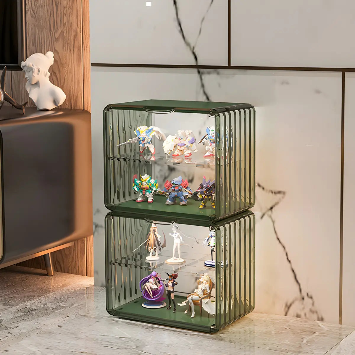 Stylish Stackable Clear Curio Display Cabinet Green Image - 10