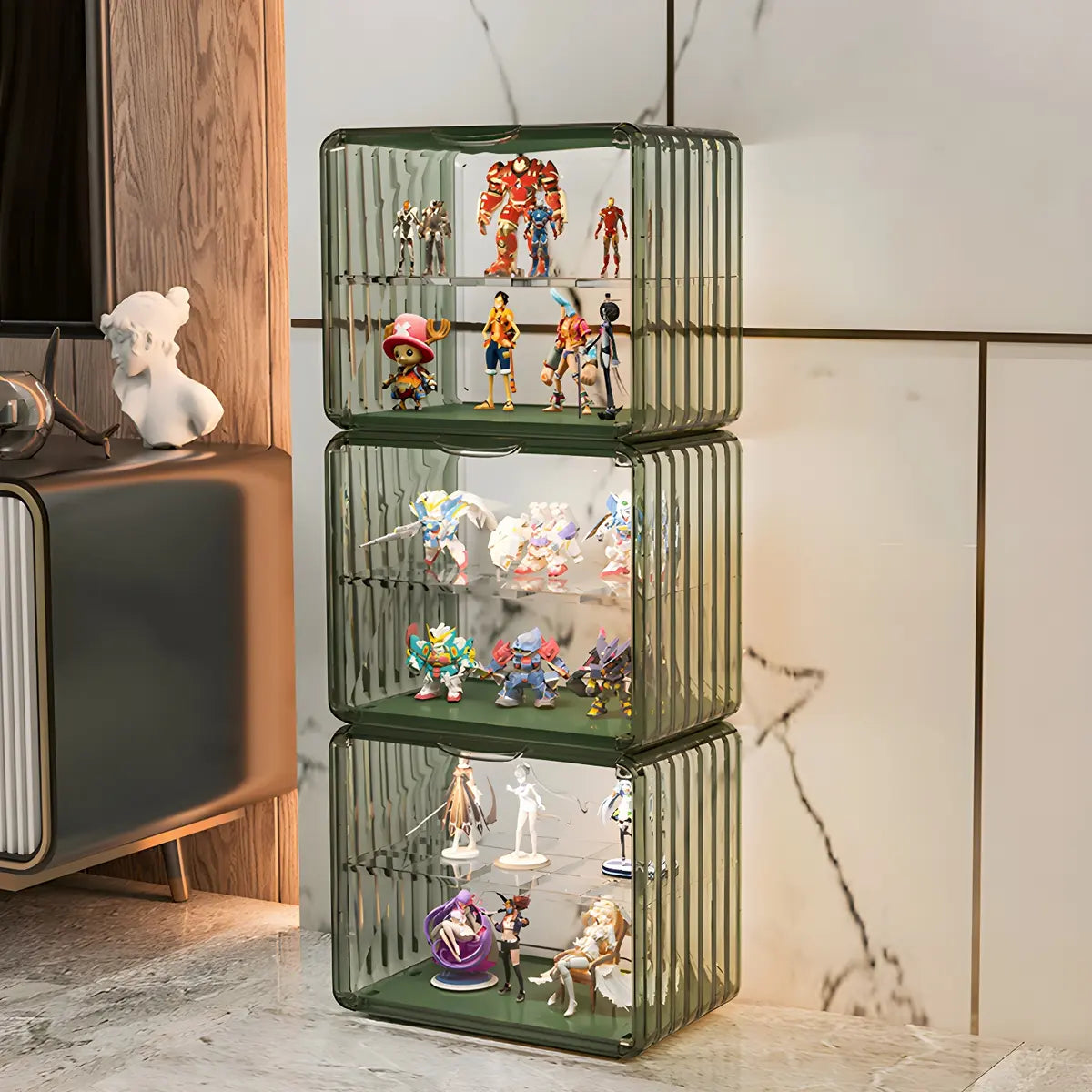 Stylish Stackable Clear Curio Display Cabinet Green Image - 18