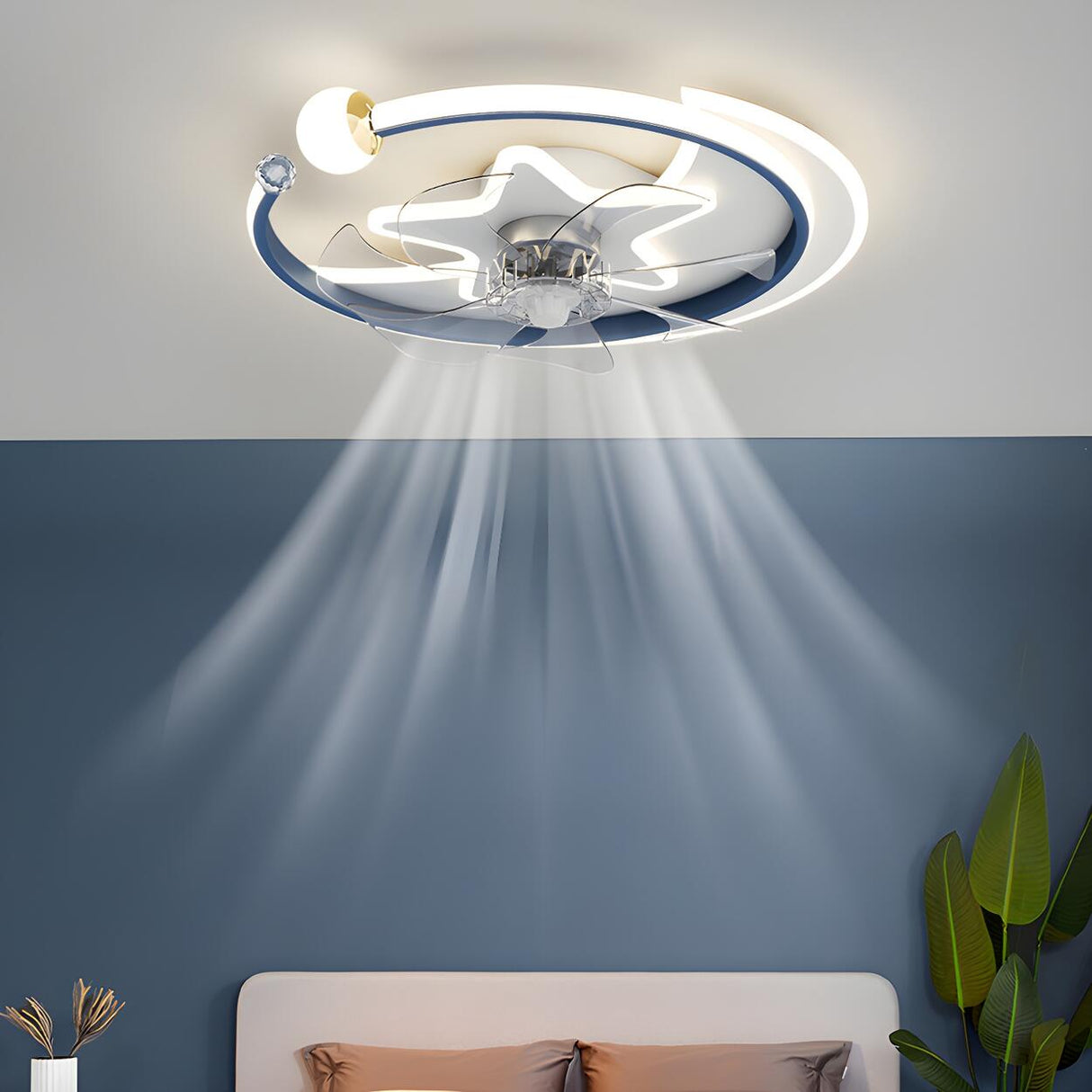 Stylish Star Ring Flush Mount Ceiling Fan with Light Image - 1