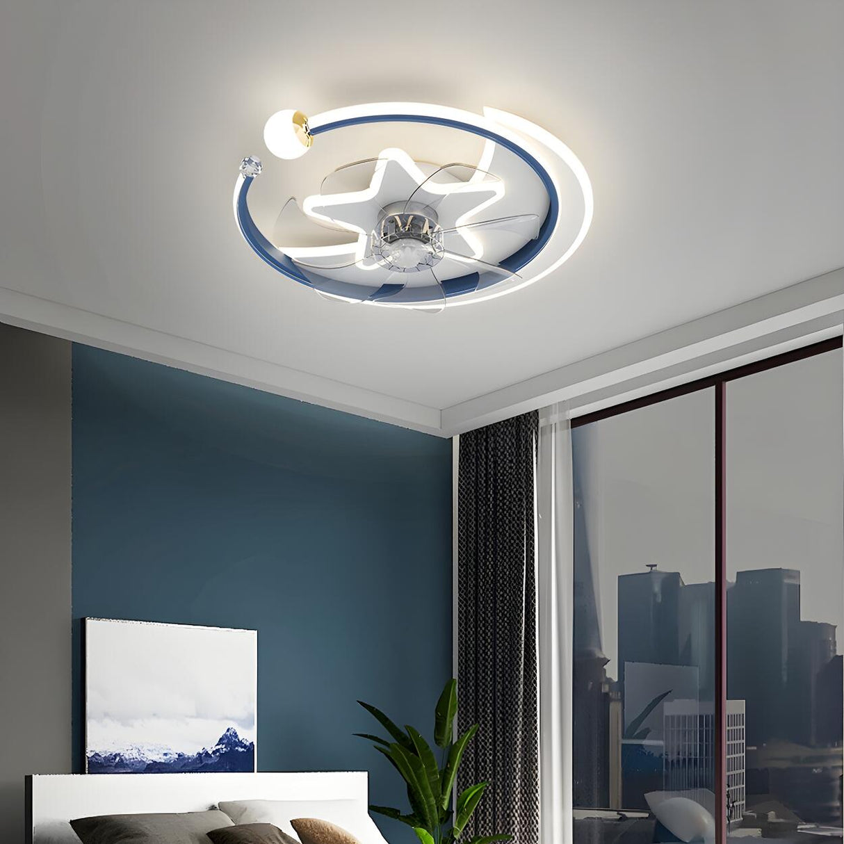 Stylish Star Ring Flush Mount Ceiling Fan with Light Image - 13