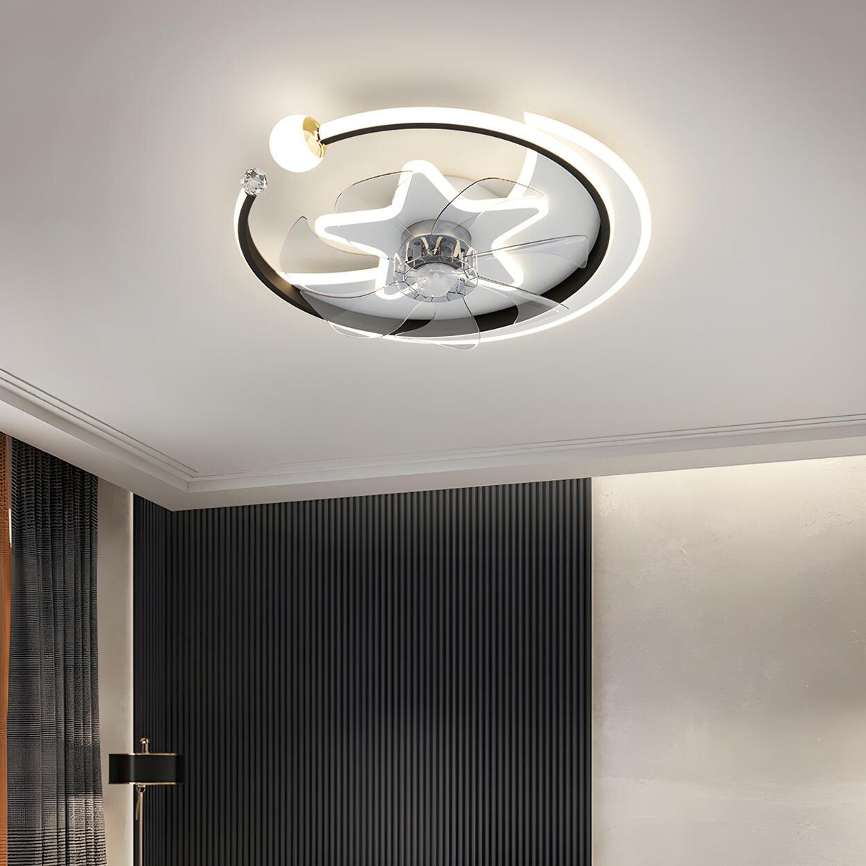 Stylish Star Ring Flush Mount Ceiling Fan with Light Image - 14