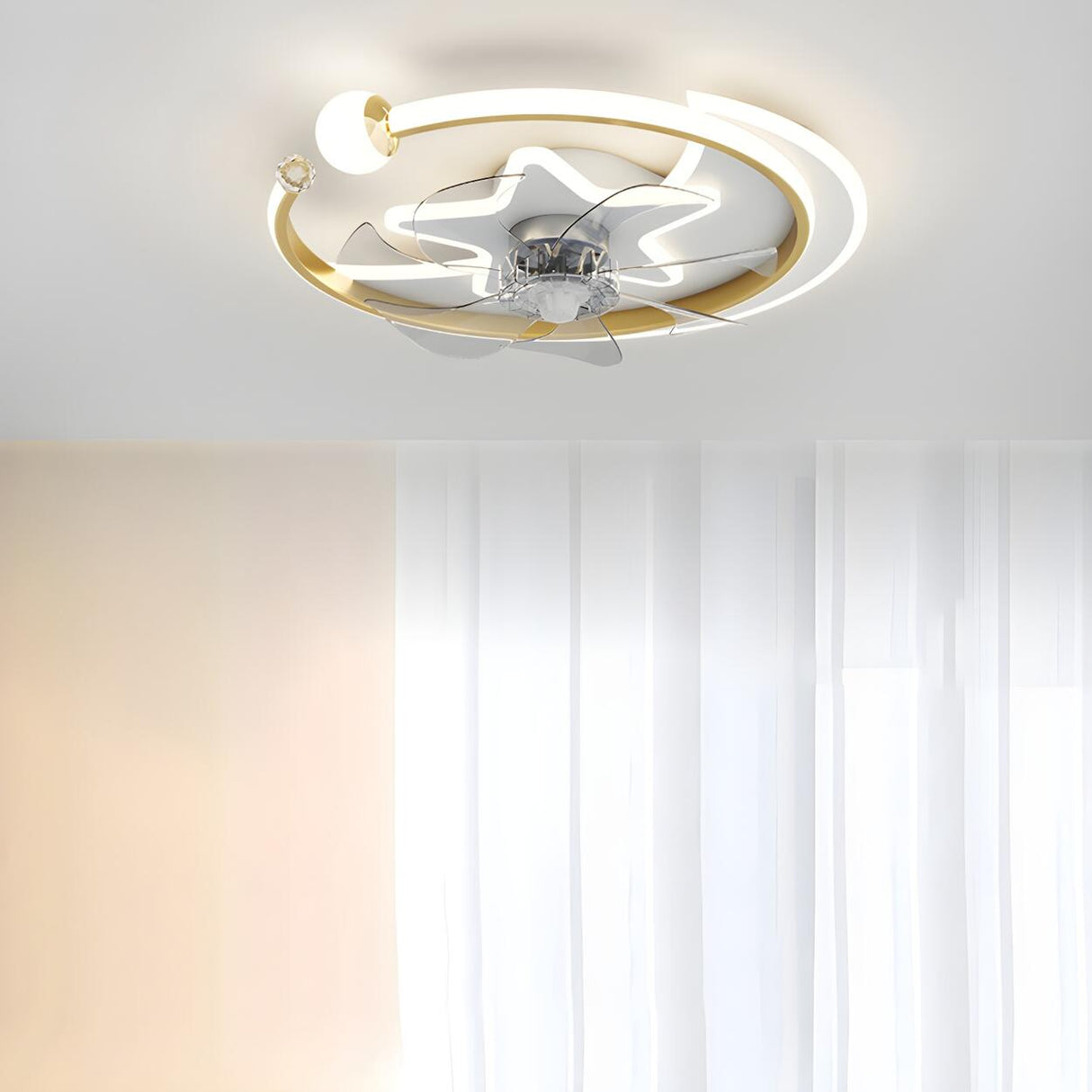 Stylish Star Ring Flush Mount Ceiling Fan with Light Image - 15