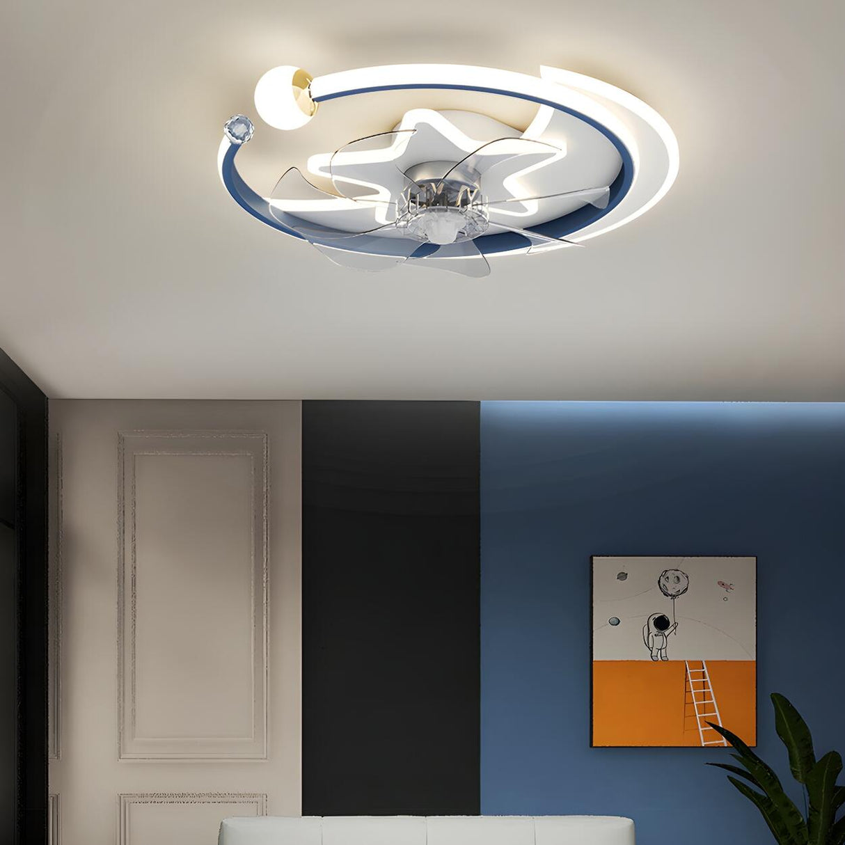 Stylish Star Ring Flush Mount Ceiling Fan with Light Image - 3