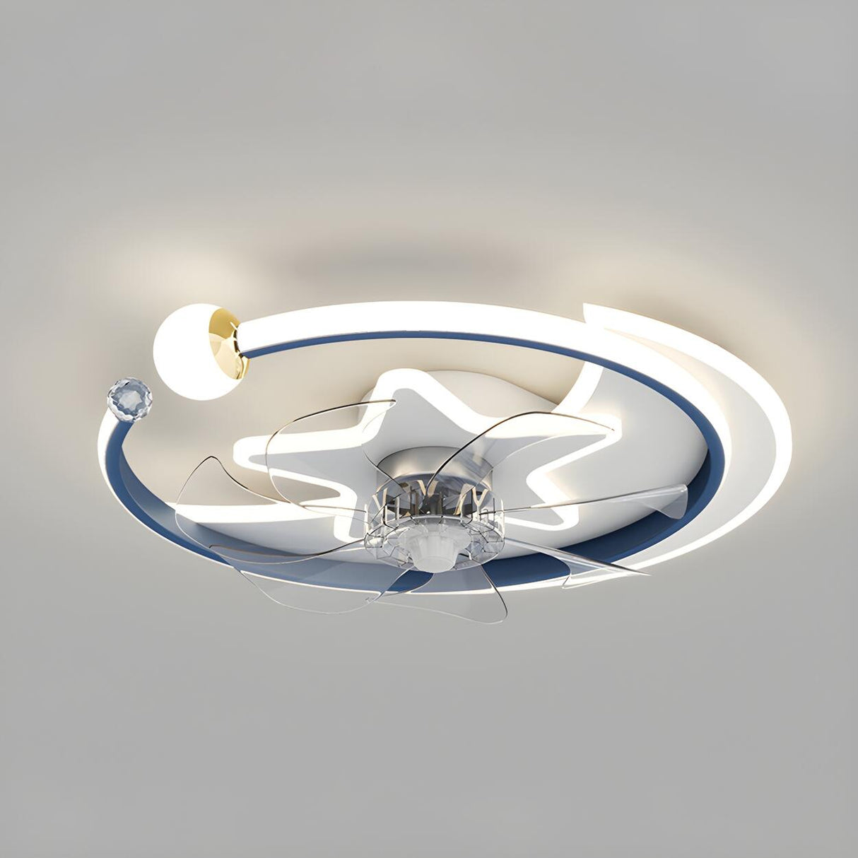 Stylish Star Ring Flush Mount Ceiling Fan with Light Image - 7