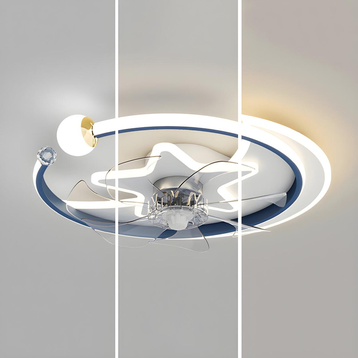 Stylish Star Ring Flush Mount Ceiling Fan with Light Image - 9