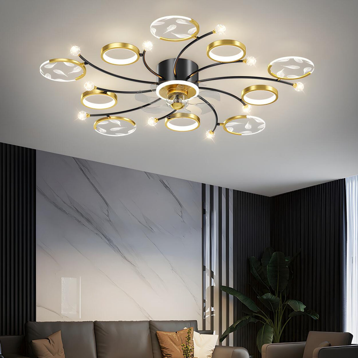 Stylish Starburst Ring Decor Ceiling Fan with Light Image - 14