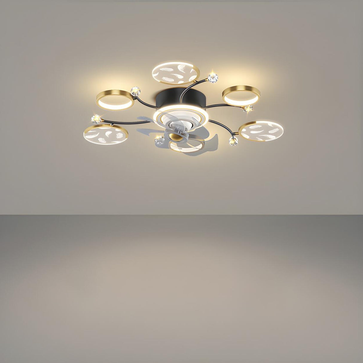 Stylish Starburst Ring Decor Ceiling Fan with Light Image - 2