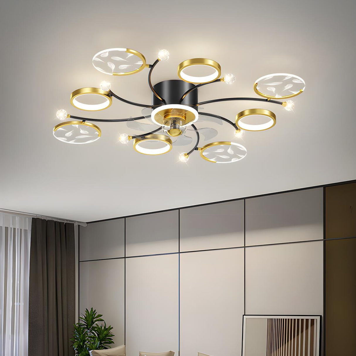 Stylish Starburst Ring Decor Ceiling Fan with Light Image - 3