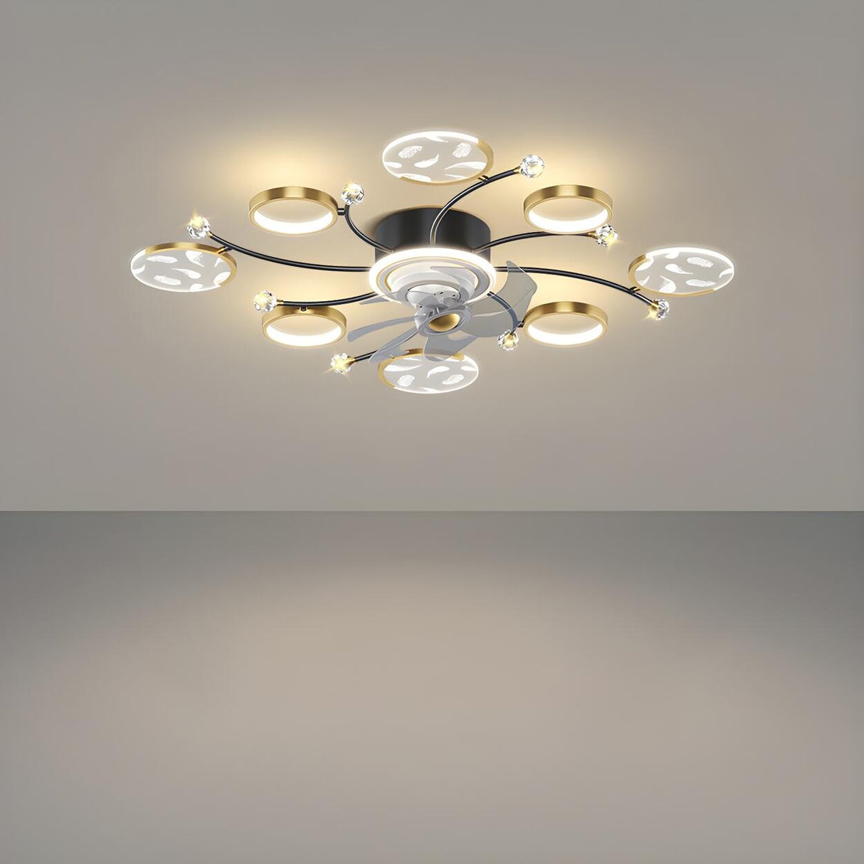 Stylish Starburst Ring Decor Ceiling Fan with Light Image - 4