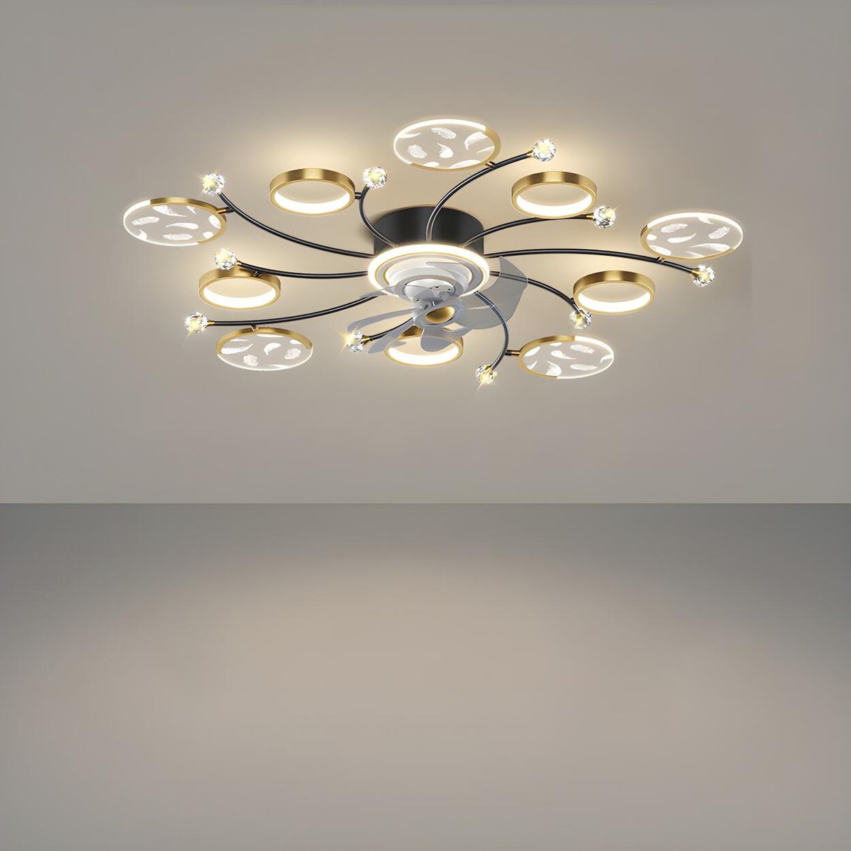 Stylish Starburst Ring Decor Ceiling Fan with Light Image - 6