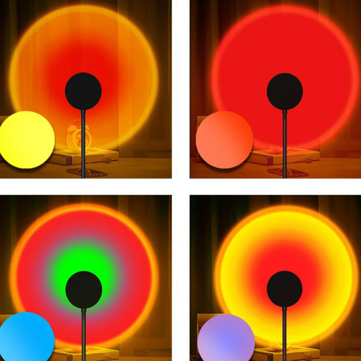 Stylish Sunset Projection LED Black Round Floor Lamp Image - 2