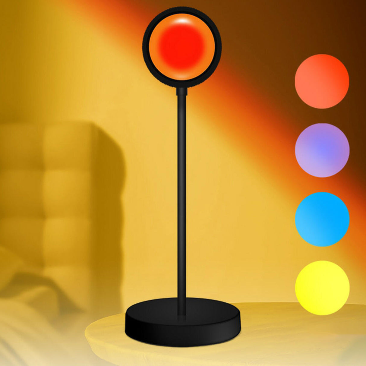 Stylish Sunset Projection LED Black Round Floor Lamp Image - 6