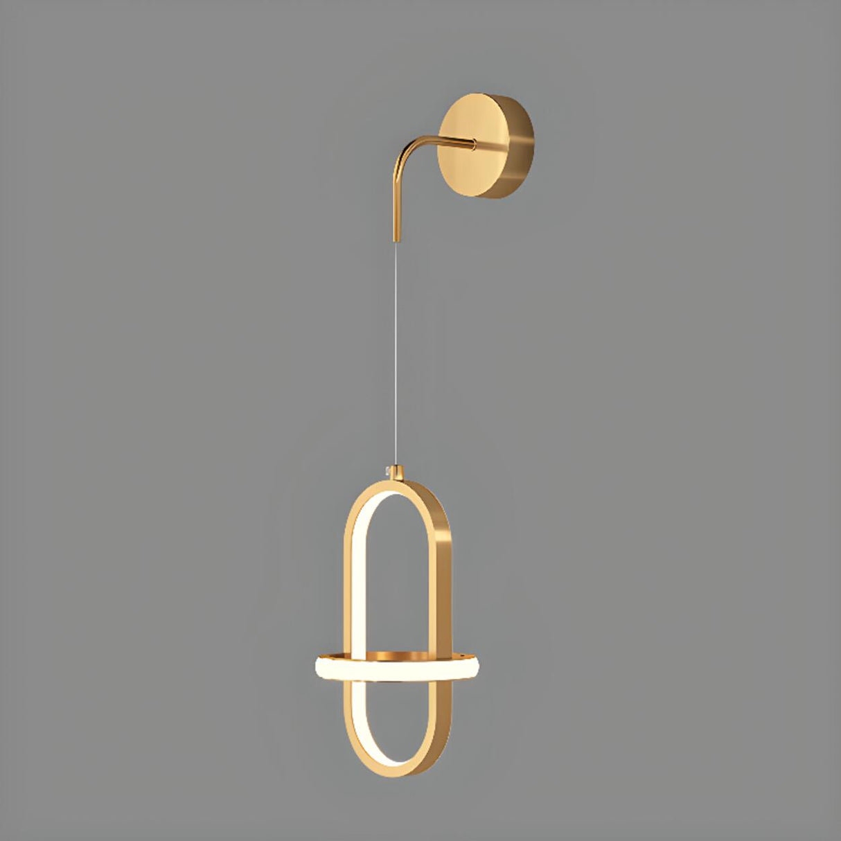 Stylish Suspended Gold Oval Metal LED Wall Light Image - 11