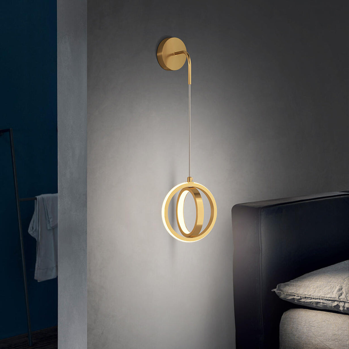 Stylish Suspended Gold Oval Metal LED Wall Light Image - 4