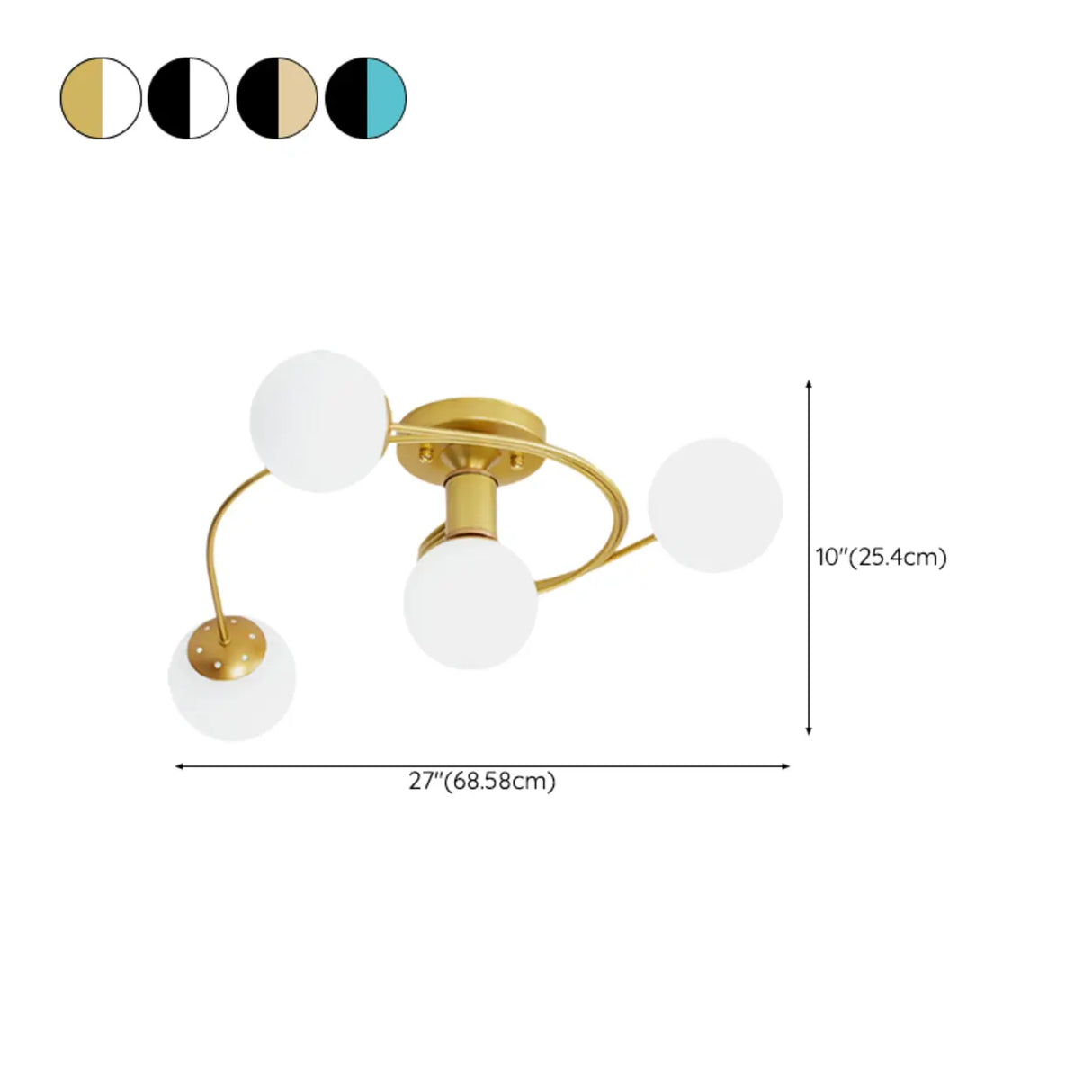 Stylish Swirl Gold Globe Semi-Flush Mount Ceiling Light 