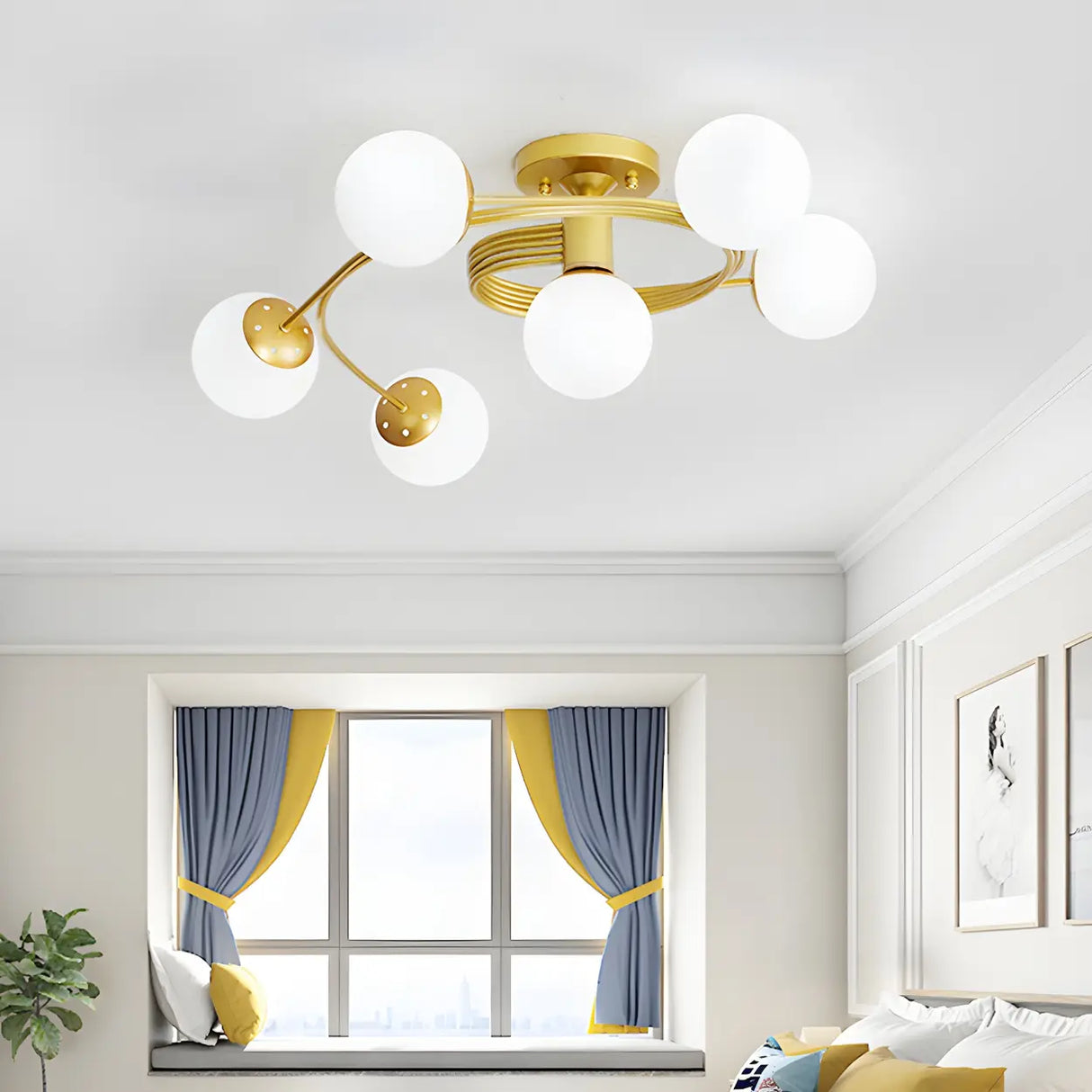 Stylish Swirl Gold Globe Semi-Flush Mount Ceiling Light Image - 9