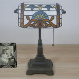 Stylish Tiffany Glass Shade Bronze Banker Table Lamp Image - 14