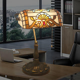 Stylish Tiffany Glass Shade Bronze Banker Table Lamp Image - 15