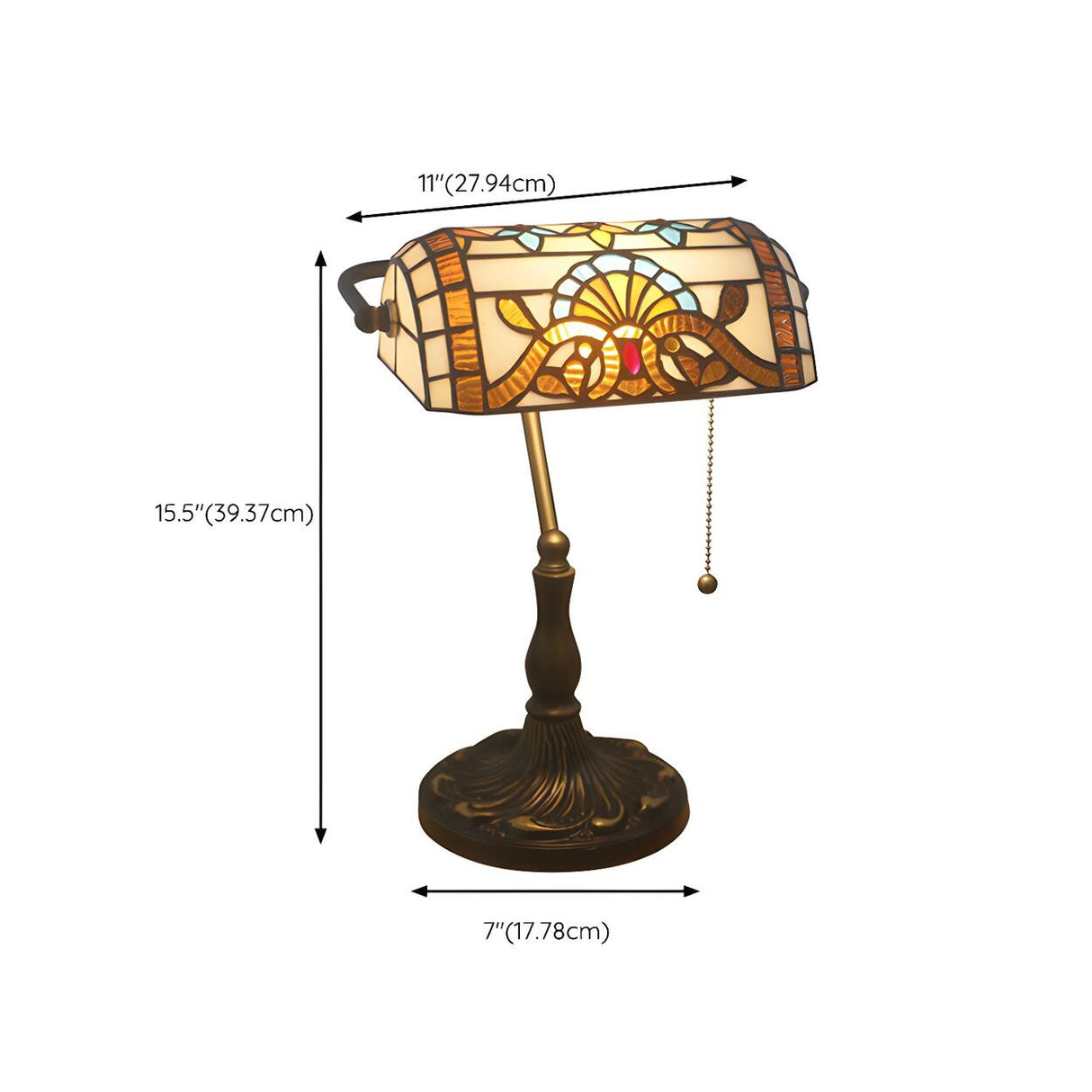 Stylish Tiffany Glass Shade Bronze Banker Table Lamp 