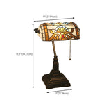 Stylish Tiffany Glass Shade Bronze Banker Table Lamp Image - 19