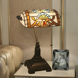 Stylish Tiffany Glass Shade Bronze Banker Table Lamp Image - 3