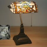 Stylish Tiffany Glass Shade Bronze Banker Table Lamp Image - 4