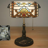 Stylish Tiffany Glass Shade Bronze Banker Table Lamp Image - 5