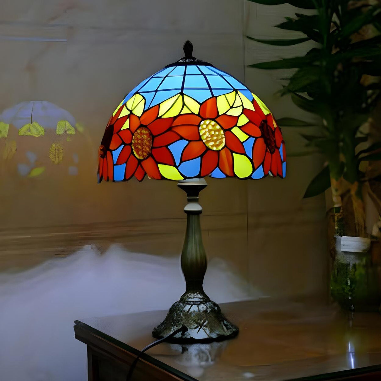 Stylish Tiffany Stained Glass Bedside Decor Table Lamp Image - 8