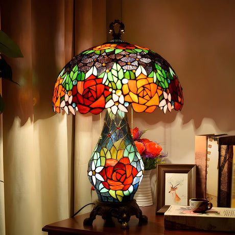 Stylish Tiffany Stained Glass Rose Pattern Table Lamp Image - 1