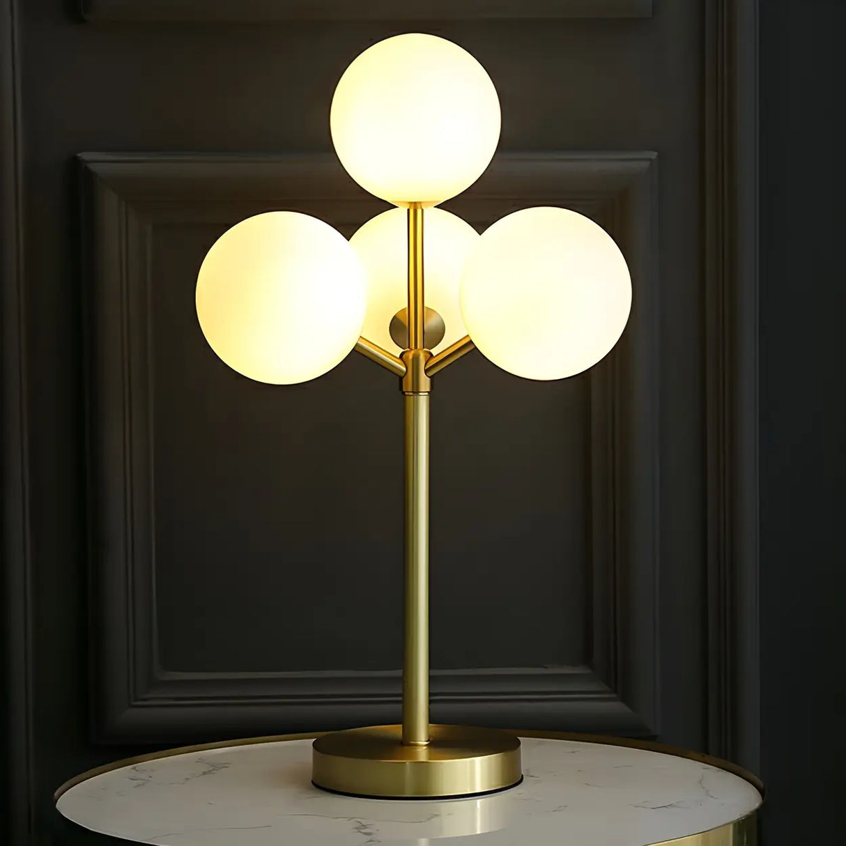 Stylish Tree Shape 4 Cream Glass Globes Table Lamp Image - 2