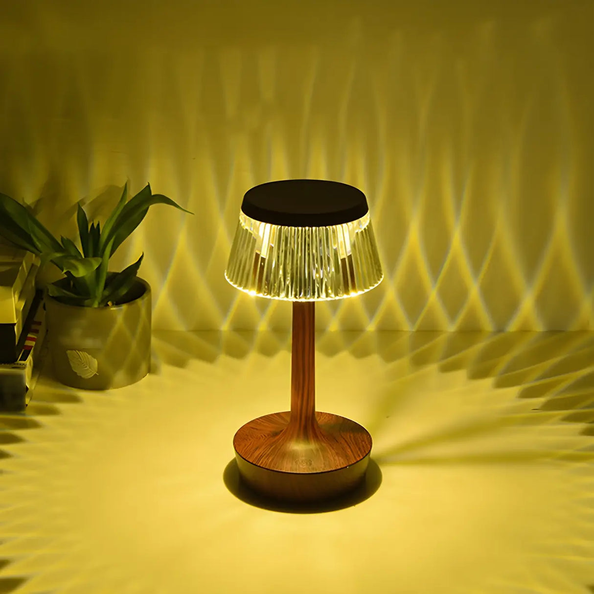 Stylish Unique Reflective Shade Wooden Base Table Lamp Image - 18